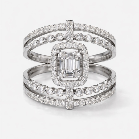 Sable & Red Jewelry - Silver Multi-Band Halo Diamond Ring